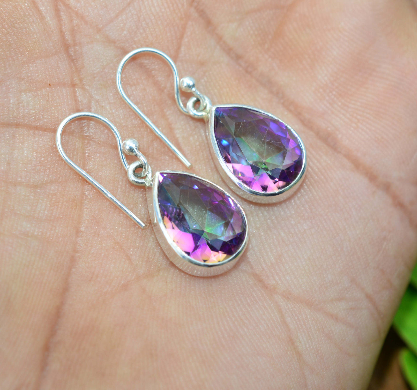 925 SOLID STERLING SILVER FACETED MYSTIC TOPAZ HOOK EARRING -1 INCH