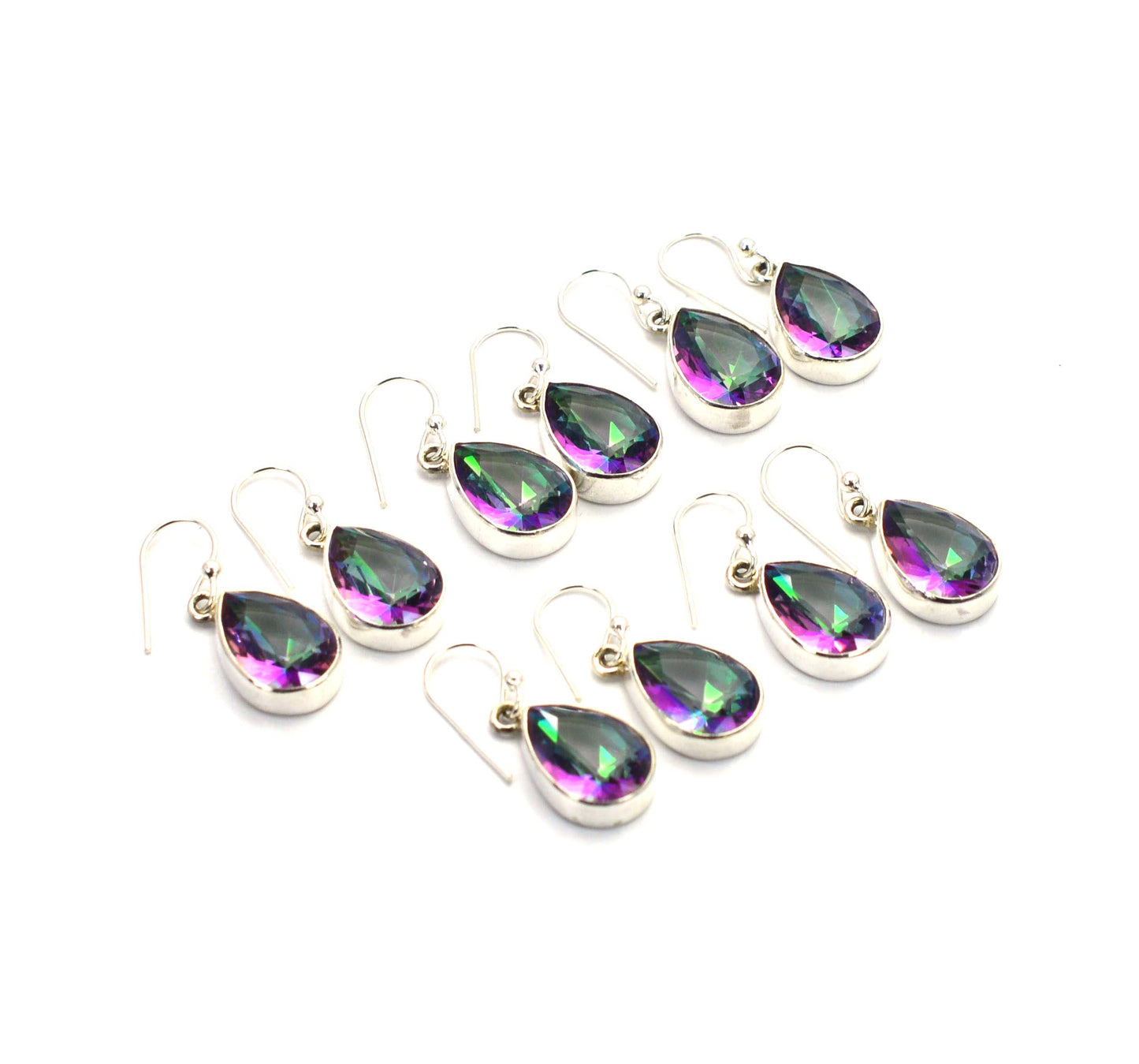 WHOLESALE 5PR 925 SOLID STERLING SILVER CUT MYSTIC TOPAZ HOOK EARRING LOT