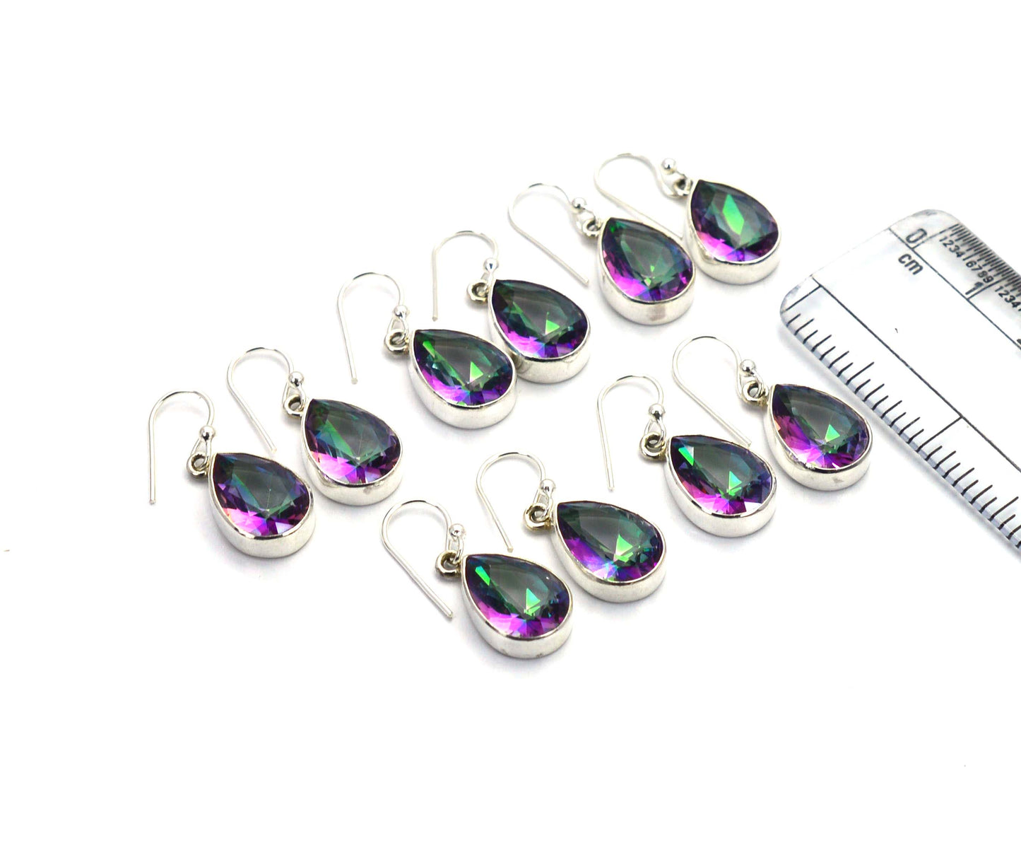 WHOLESALE 5PR 925 SOLID STERLING SILVER CUT MYSTIC TOPAZ HOOK EARRING LOT
