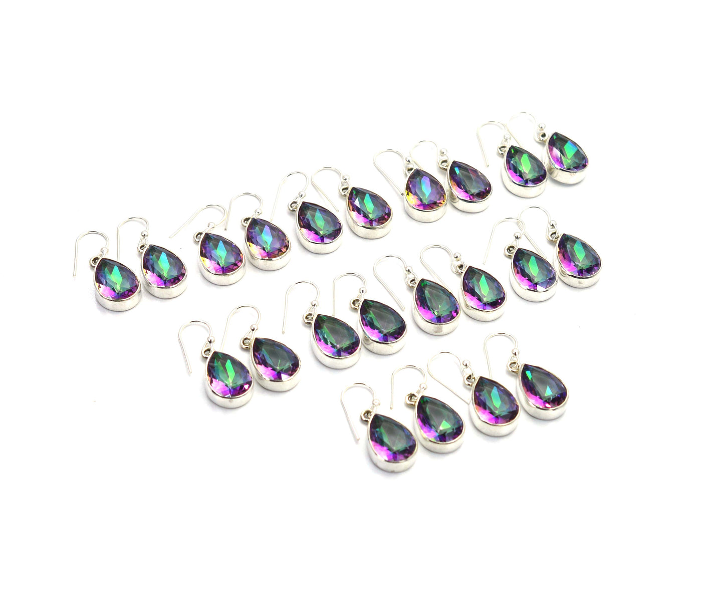 WHOLESALE 11PR 925 SOLID STERLING SILVER CUT MYSTIC TOPAZ HOOK EARRING LOT