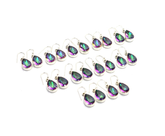 WHOLESALE 11PR 925 SOLID STERLING SILVER CUT MYSTIC TOPAZ HOOK EARRING LOT