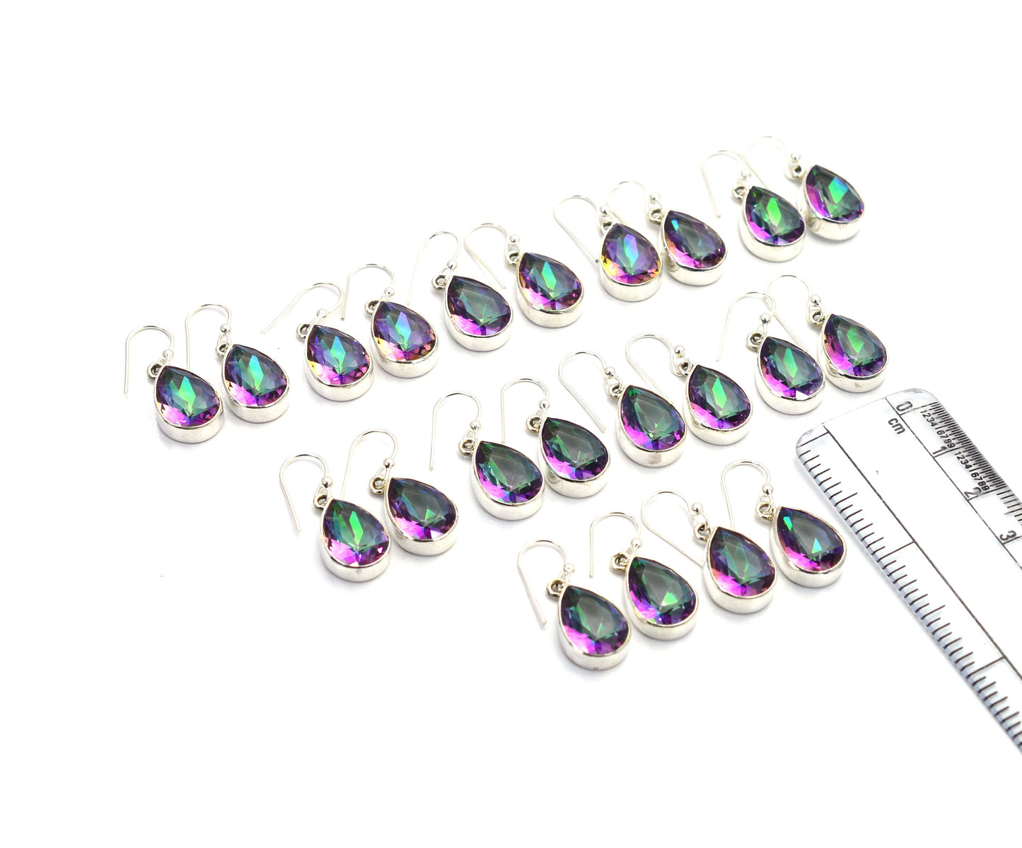 WHOLESALE 11PR 925 SOLID STERLING SILVER CUT MYSTIC TOPAZ HOOK EARRING LOT
