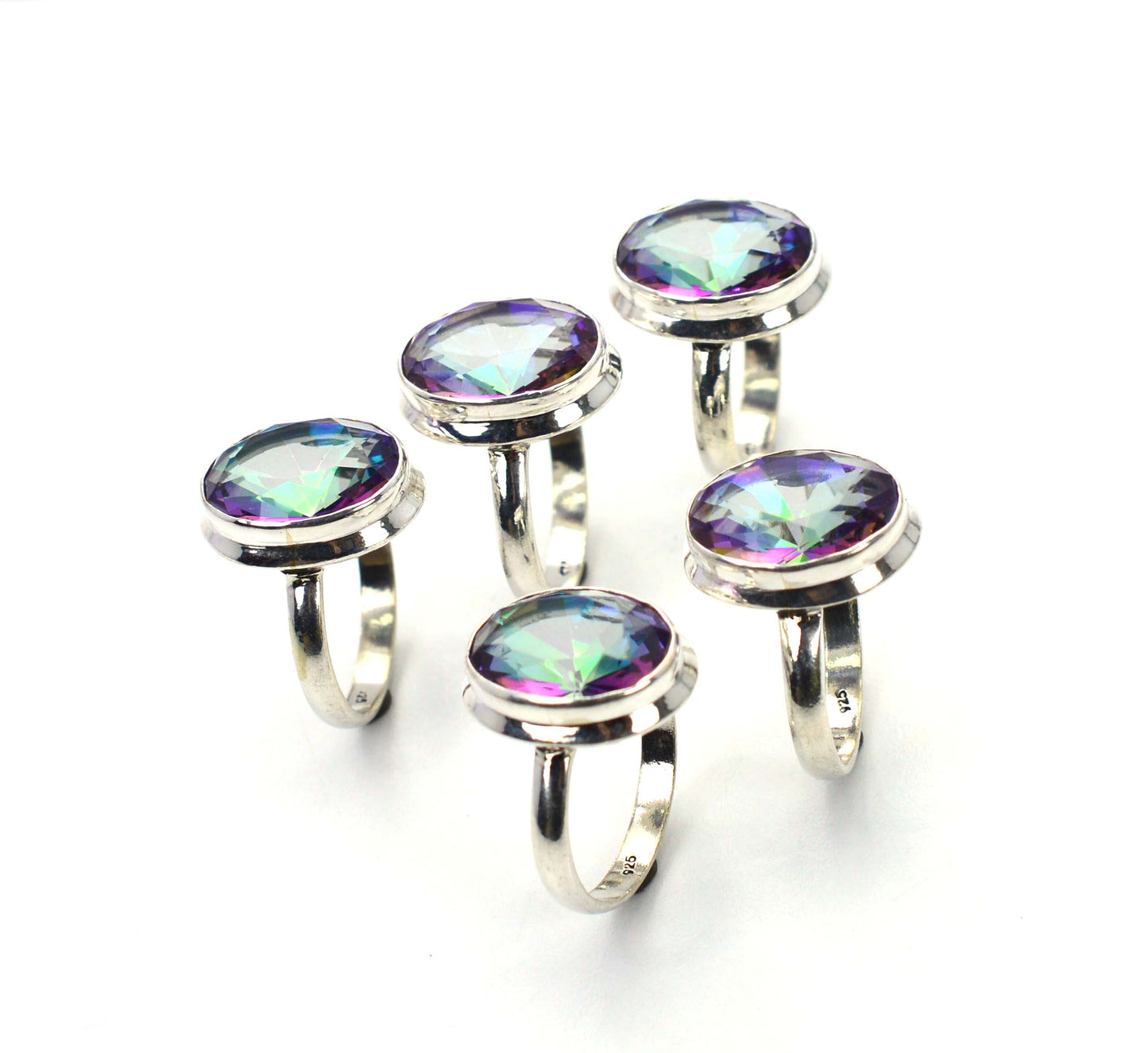 WHOLESALE 5PC 925 SOLID STERLING SILVER FACETED MYSTIC TOPAZ RING LOT