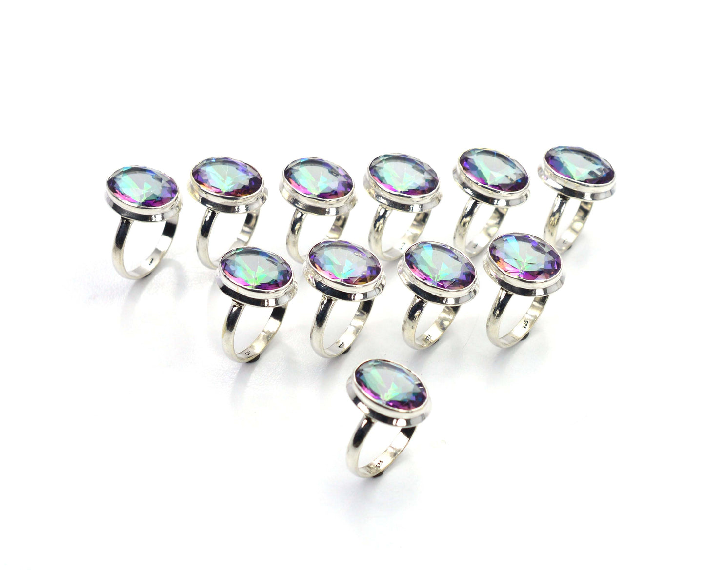 WHOLESALE 11PC 925 SOLID STERLING SILVER FACETED MYSTIC TOPAZ RING LOT