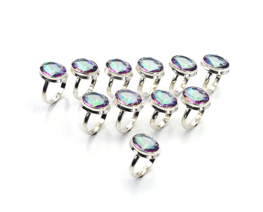 WHOLESALE 11PC 925 SOLID STERLING SILVER FACETED MYSTIC TOPAZ RING LOT