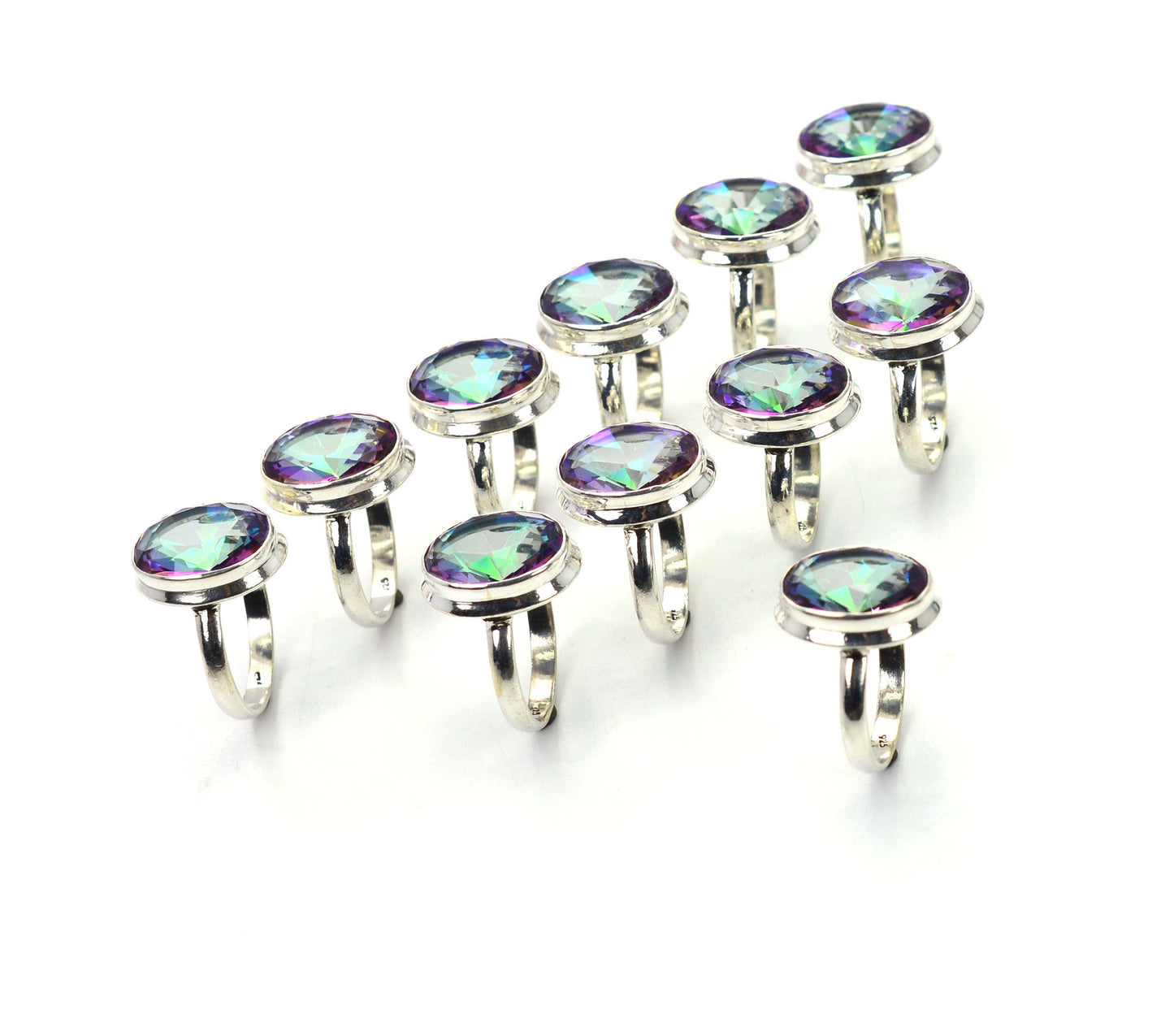 WHOLESALE 11PC 925 SOLID STERLING SILVER FACETED MYSTIC TOPAZ RING LOT