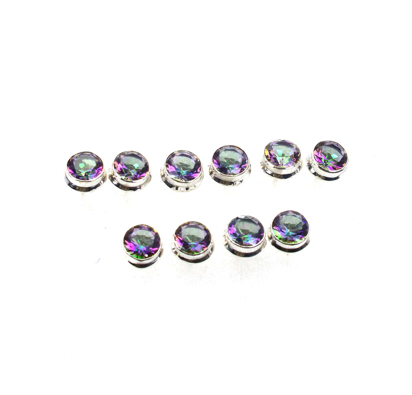 WHOLESALE 5PR 925 SOLID STERLING SILVER CUT MYSTIC TOPAZ STUD EARRING LOT