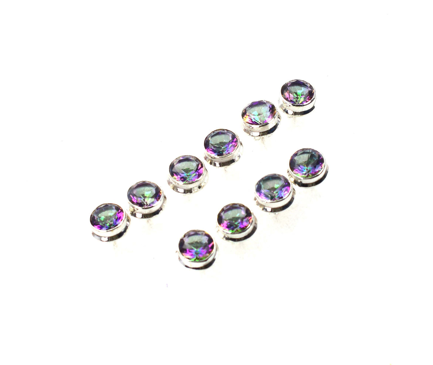 WHOLESALE 5PR 925 SOLID STERLING SILVER CUT MYSTIC TOPAZ STUD EARRING LOT