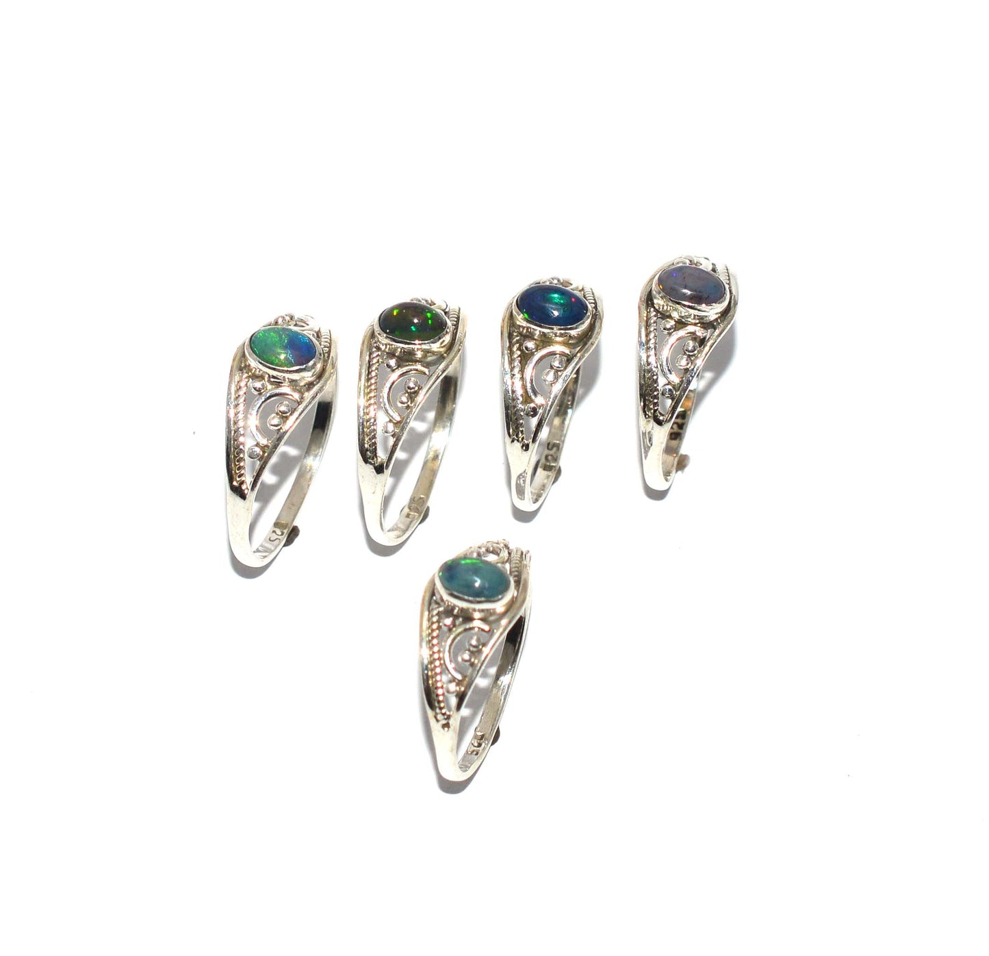 WHOLESALE 5PC 925 SOLID STERLING SILVER NATURAL BLACK ETHIOPIAN OPAL RING LOT