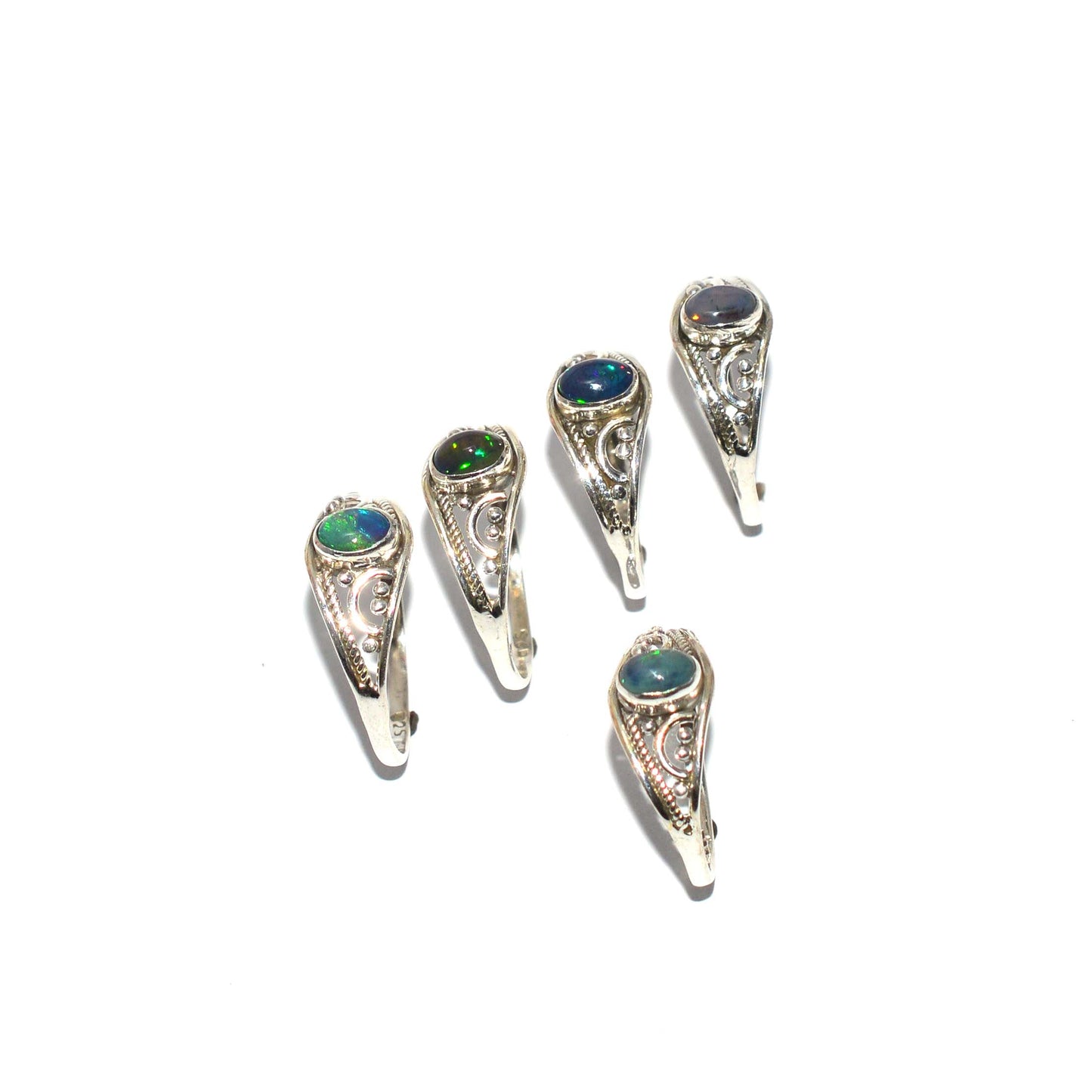 WHOLESALE 5PC 925 SOLID STERLING SILVER NATURAL BLACK ETHIOPIAN OPAL RING LOT
