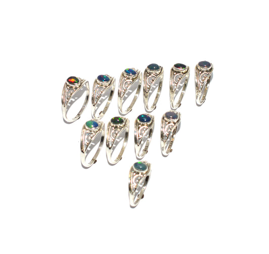 WHOLESALE 11PC 925 SOLIDSTERLING SILVER NATURAL BLACK ETHIOPIAN OPAL RING LOT