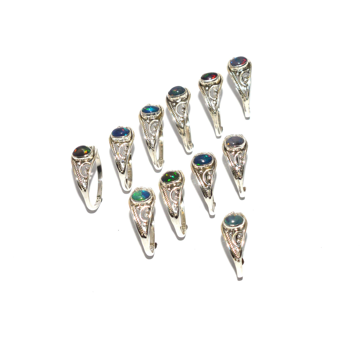 WHOLESALE 11PC 925 SOLIDSTERLING SILVER NATURAL BLACK ETHIOPIAN OPAL RING LOT