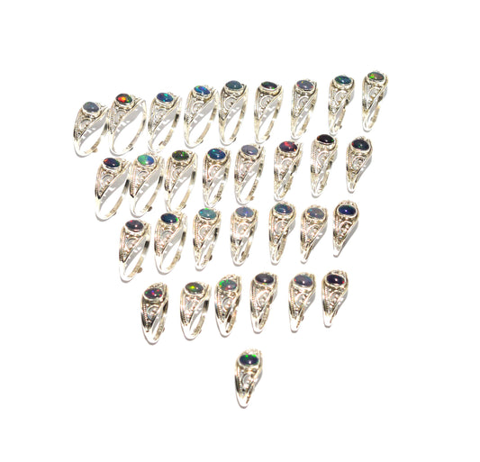 WHOLESALE 31PC 925 SOLIDSTERLING SILVER NATURAL BLACK ETHIOPIAN OPAL RING LOT