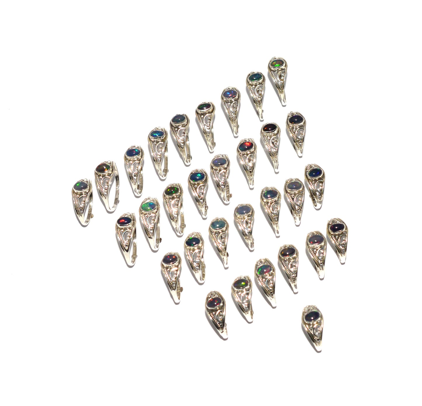 WHOLESALE 31PC 925 SOLIDSTERLING SILVER NATURAL BLACK ETHIOPIAN OPAL RING LOT