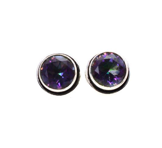925 SOLID STERLING SILVER CUT MYSTIC TOPAZ STUD EARRING