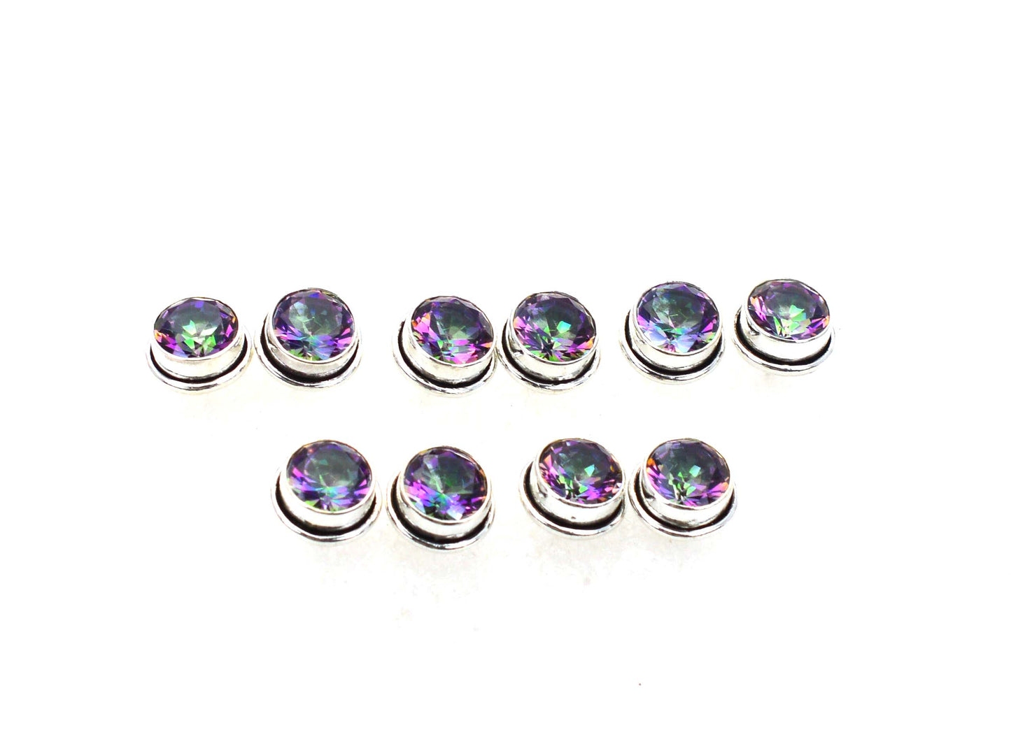 WHOLESALE 5PR 925 SOLID STERLING SILVER CUT MYSTIC TOPAZ STUD EARRING LOT