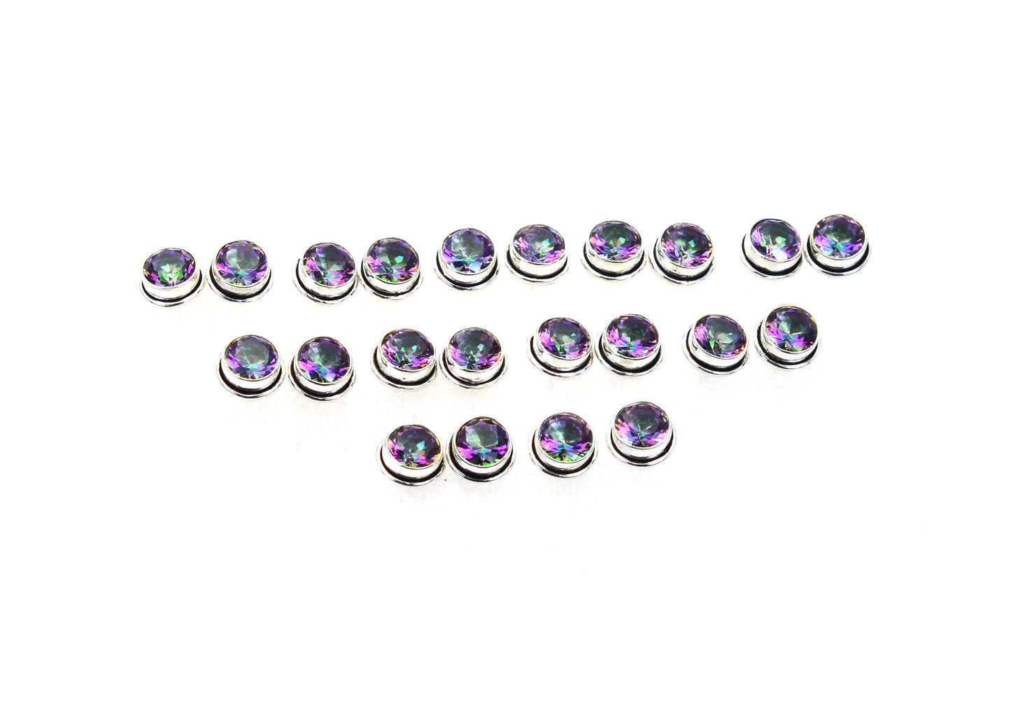 WHOLESALE 11PR 925 SOLID STERLING SILVER CUT MYSTIC TOPAZ STUD EARRING LOT