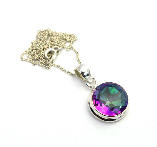 925 Solid Sterling Silver Faceted Mystic Topaz Pendant - 4 Grams