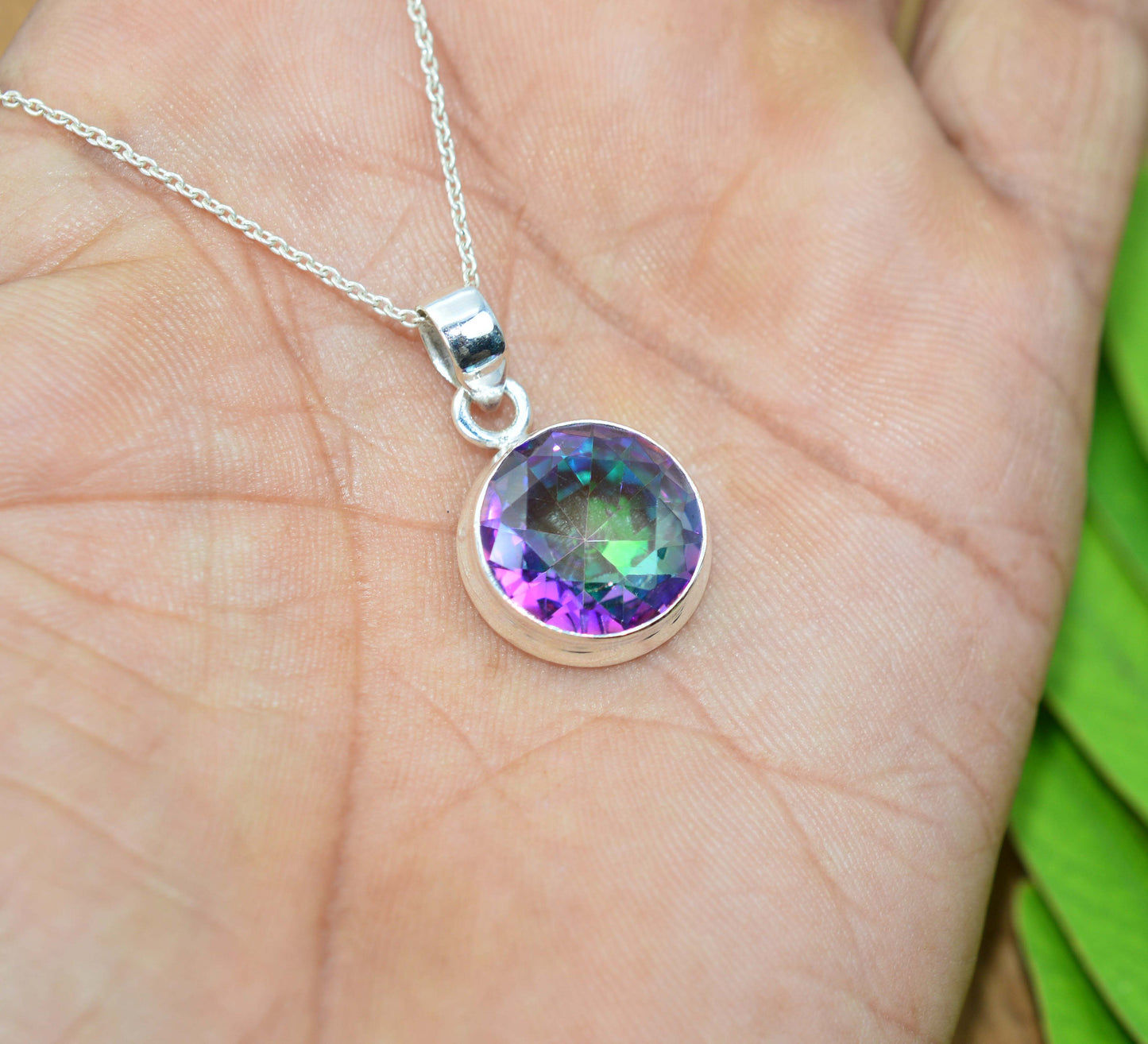 925 Solid Sterling Silver Faceted Mystic Topaz Pendant - 4 Grams