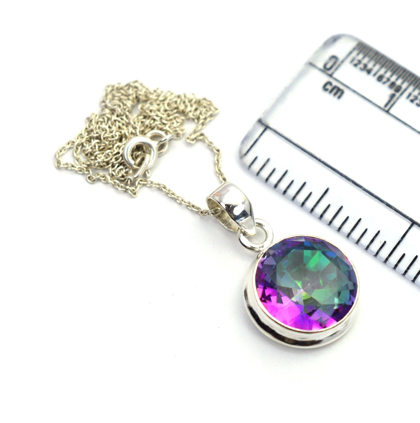 925 Solid Sterling Silver Faceted Mystic Topaz Pendant - 4 Grams