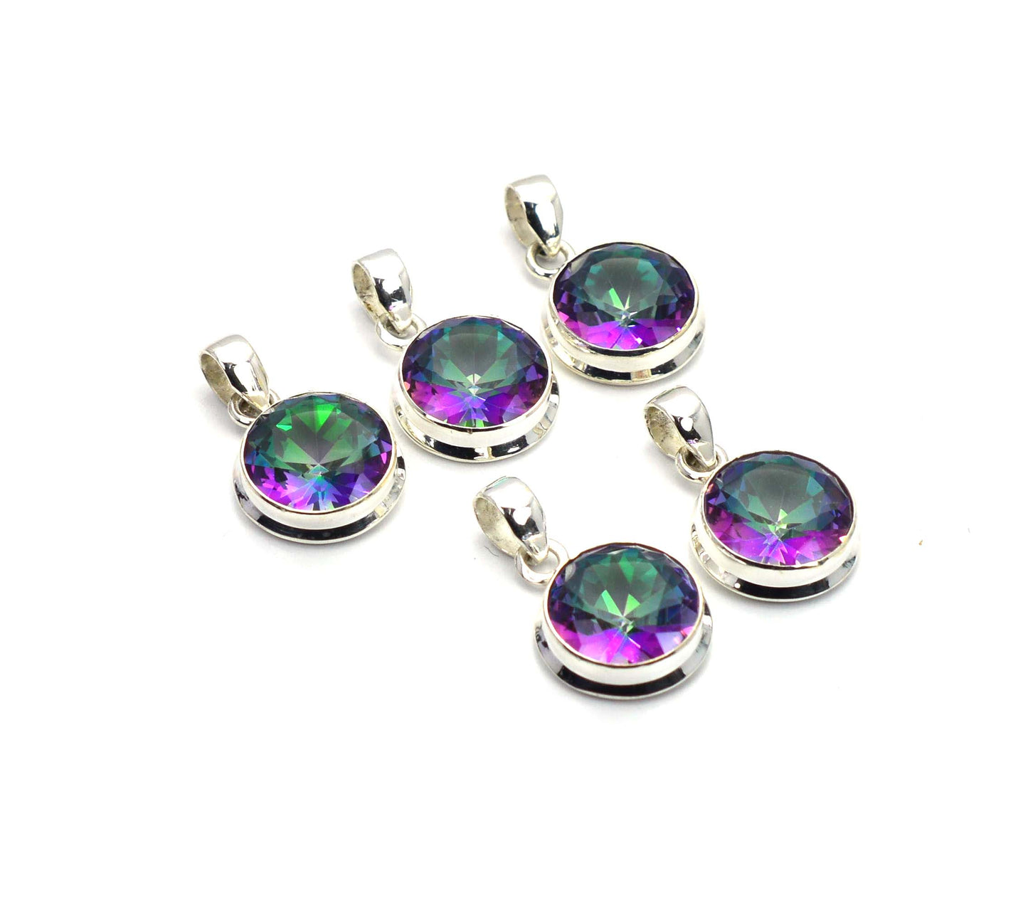 WHOLESALE 5PC 925 SOLID STERLING SILVER CUT MYSTIC TOPAZ PENDANT LOT