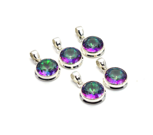 WHOLESALE 5PC 925 SOLID STERLING SILVER CUT MYSTIC TOPAZ PENDANT LOT