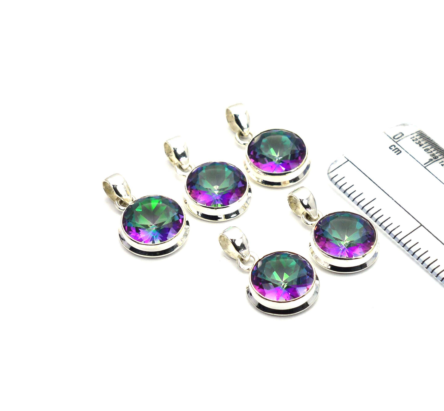 WHOLESALE 5PC 925 SOLID STERLING SILVER CUT MYSTIC TOPAZ PENDANT LOT