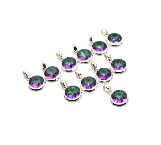 WHOLESALE 11PC 925 SOLID STERLING SILVER CUT MYSTIC TOPAZ PENDANT LOT