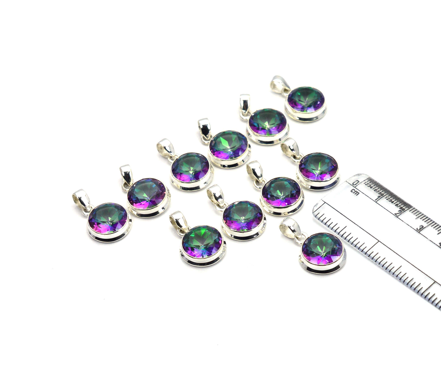 WHOLESALE 11PC 925 SOLID STERLING SILVER CUT MYSTIC TOPAZ PENDANT LOT