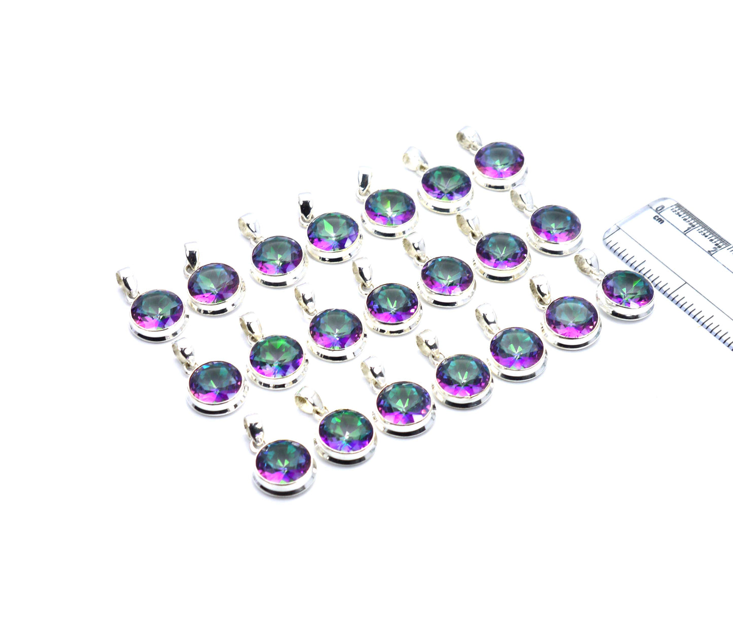 WHOLESALE 21PC 925 SOLID STERLING SILVER CUT MYSTIC TOPAZ PENDANT LOT