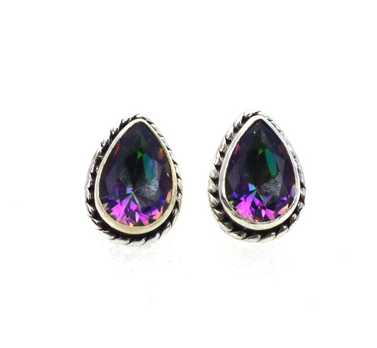 925 SOLID STERLING STERLING SILVER CUT MYSTIC TOPAZ STUD EARRING