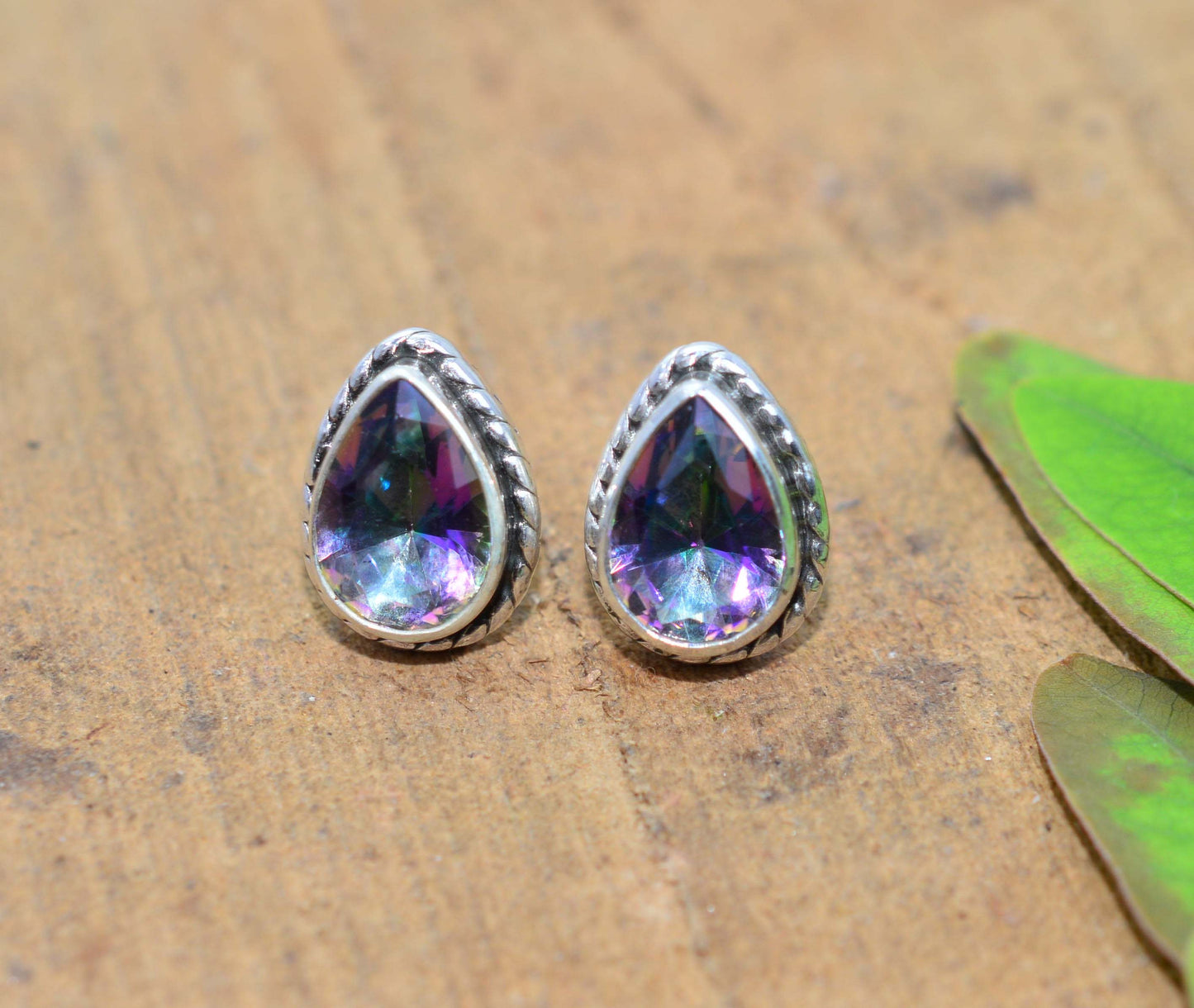 925 SOLID STERLING STERLING SILVER CUT MYSTIC TOPAZ STUD EARRING