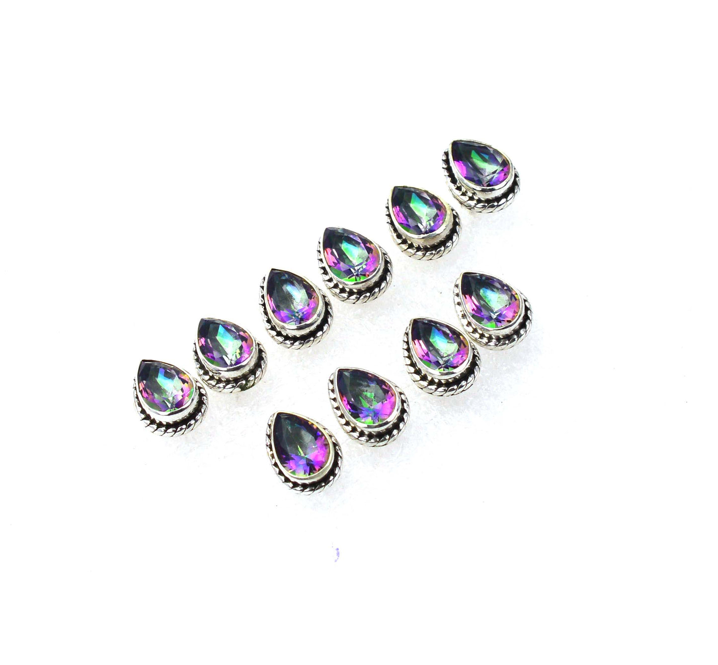 WHOLESALE 5PR 925 SOLID STERLING SILVER CUT MYSTIC TOPAZ STUD EARRING LOT