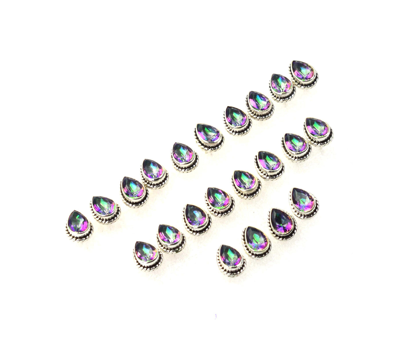 WHOLESALE 11PR 925 SOLID STERLING SILVER CUT MYSTIC TOPAZ STUD EARRING LOT