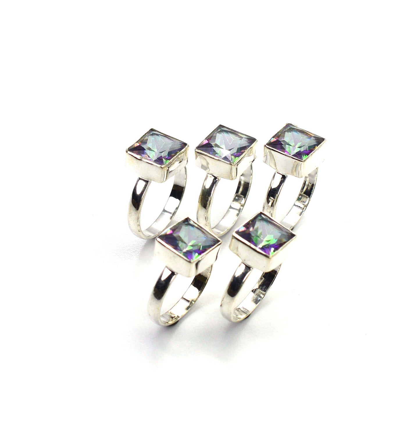 WHOLESALE 5PC 925 SOLID STERLING SILVER CUT MYSTIC TOPAZ RING LOT