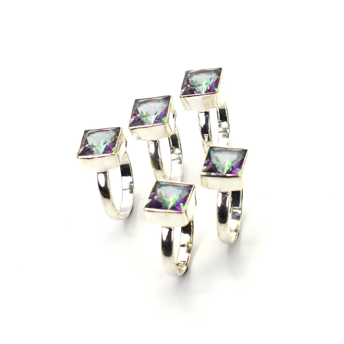 WHOLESALE 5PC 925 SOLID STERLING SILVER CUT MYSTIC TOPAZ RING LOT