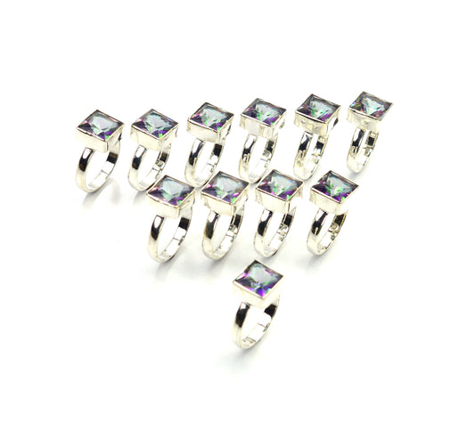 WHOLESALE 11PC 925 SOLID STERLING SILVER CUT MYSTIC TOPAZ RING LOT
