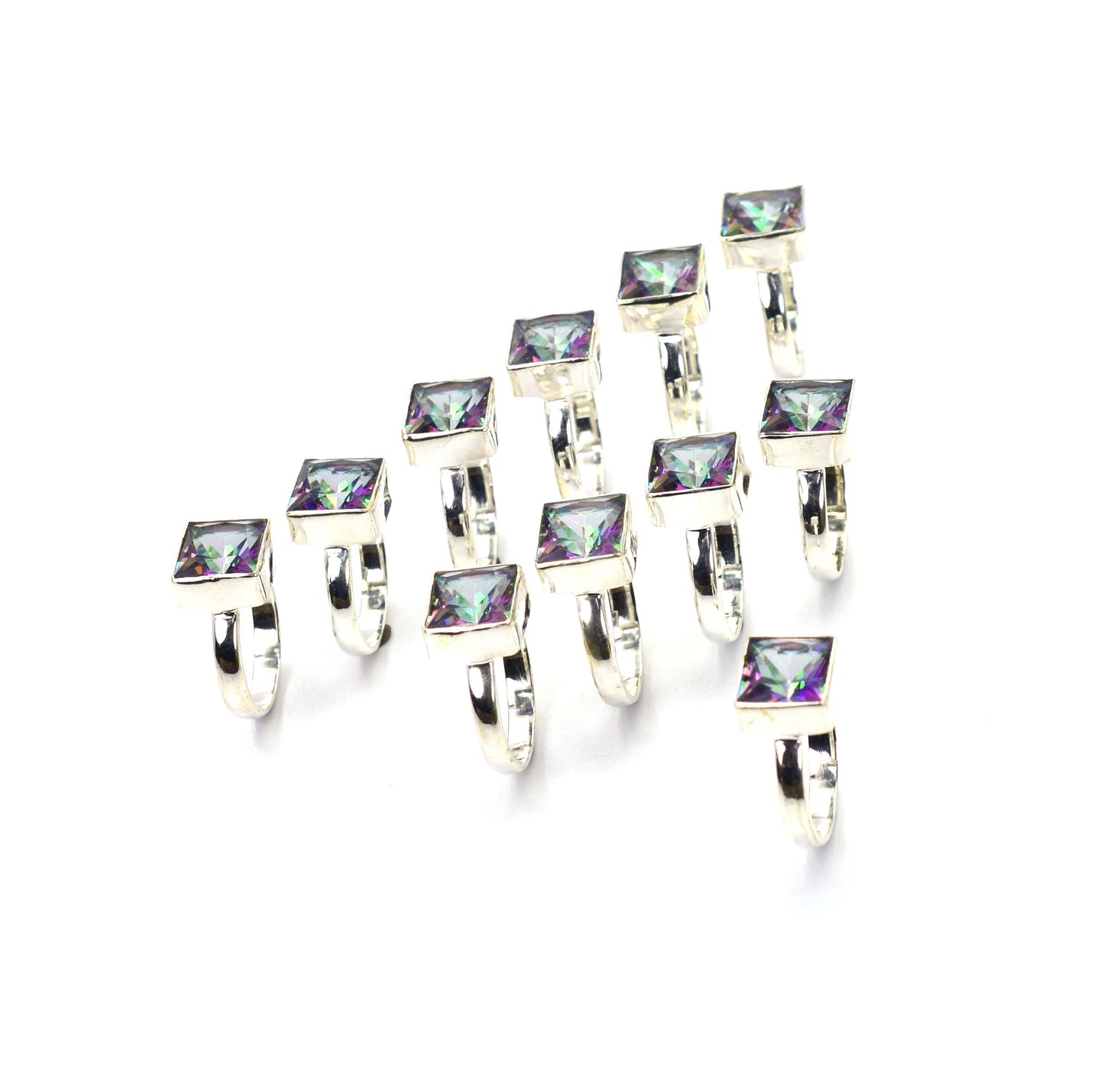 WHOLESALE 11PC 925 SOLID STERLING SILVER CUT MYSTIC TOPAZ RING LOT