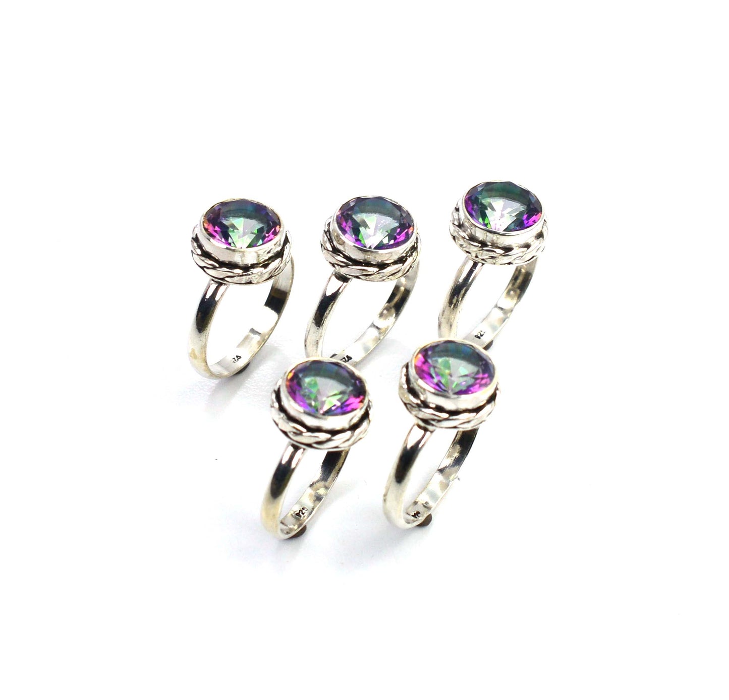 WHOLESALE 5PC 925 SOLID STERLING SILVER CUT MYSTIC TOPAZ RING LOT