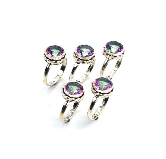 WHOLESALE 5PC 925 SOLID STERLING SILVER CUT MYSTIC TOPAZ RING LOT