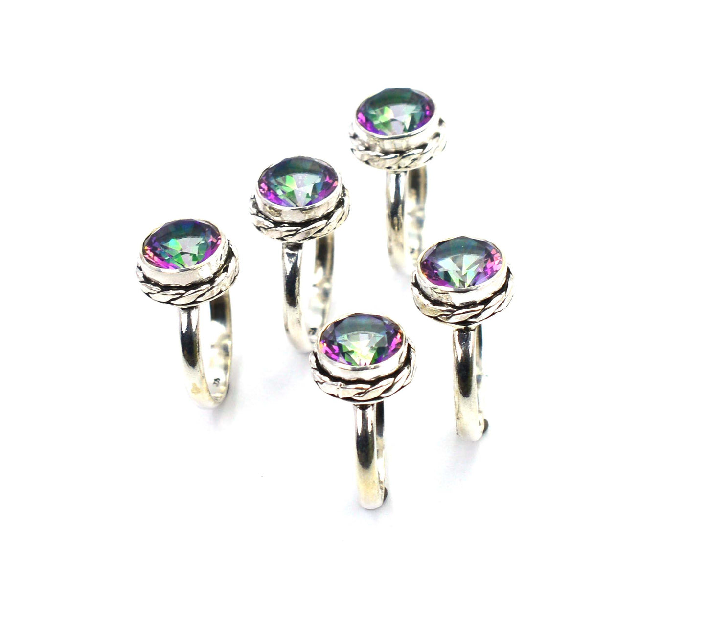 WHOLESALE 5PC 925 SOLID STERLING SILVER CUT MYSTIC TOPAZ RING LOT
