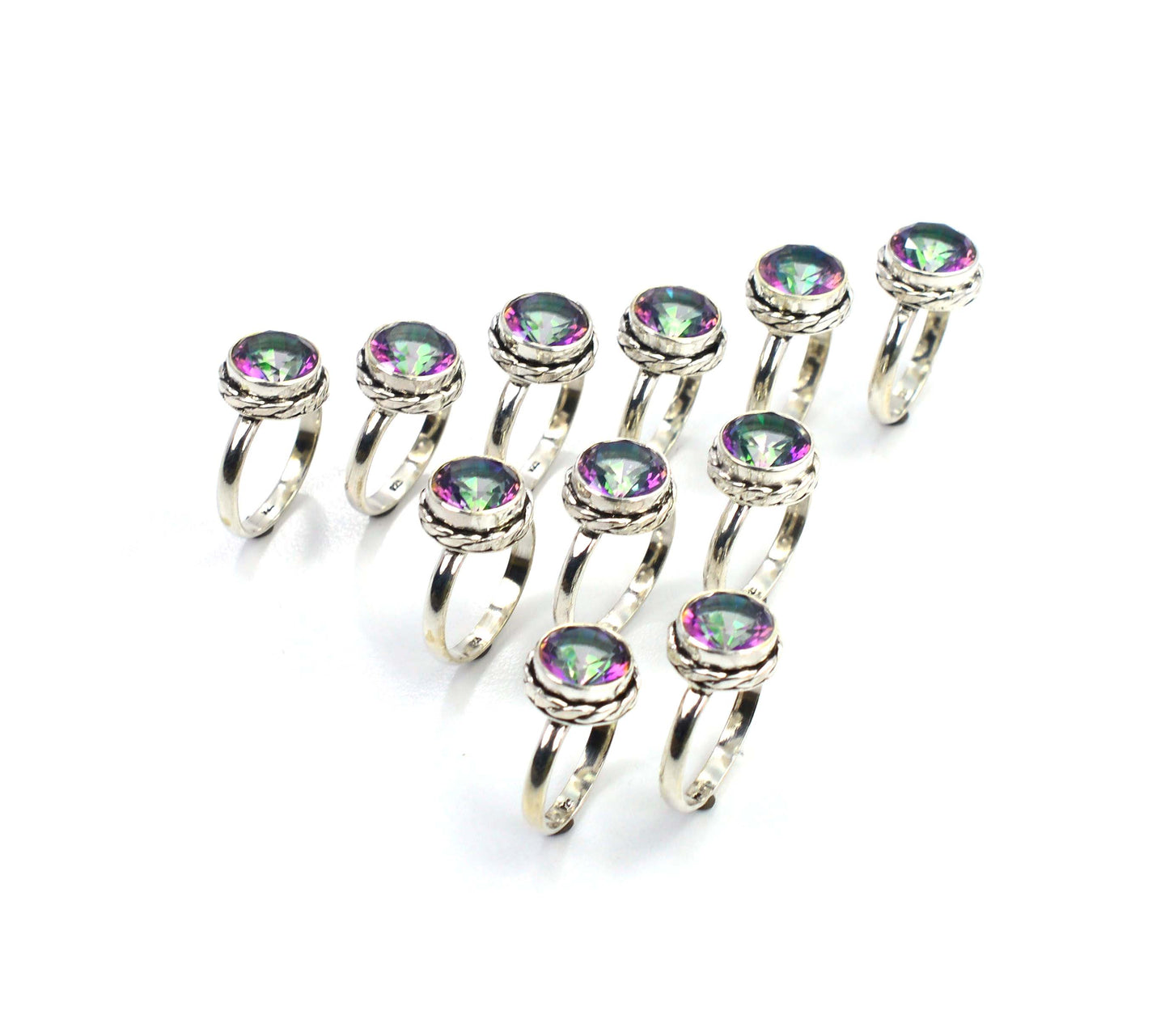WHOLESALE 11PC 925 SOLID STERLING SILVER CUT MYSTIC TOPAZ RING LOT