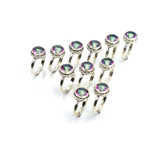 WHOLESALE 11PC 925 SOLID STERLING SILVER CUT MYSTIC TOPAZ RING LOT