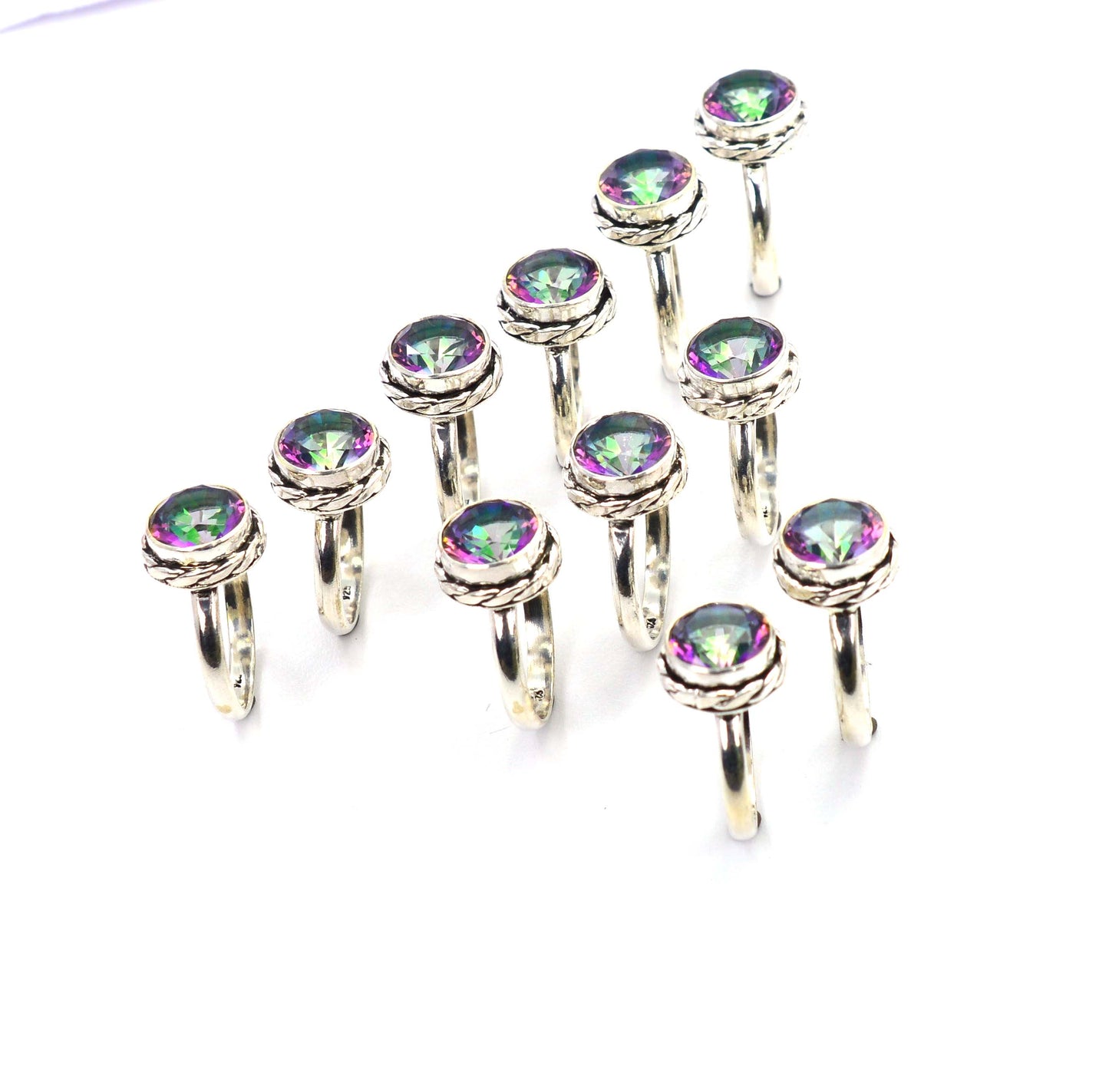 WHOLESALE 11PC 925 SOLID STERLING SILVER CUT MYSTIC TOPAZ RING LOT