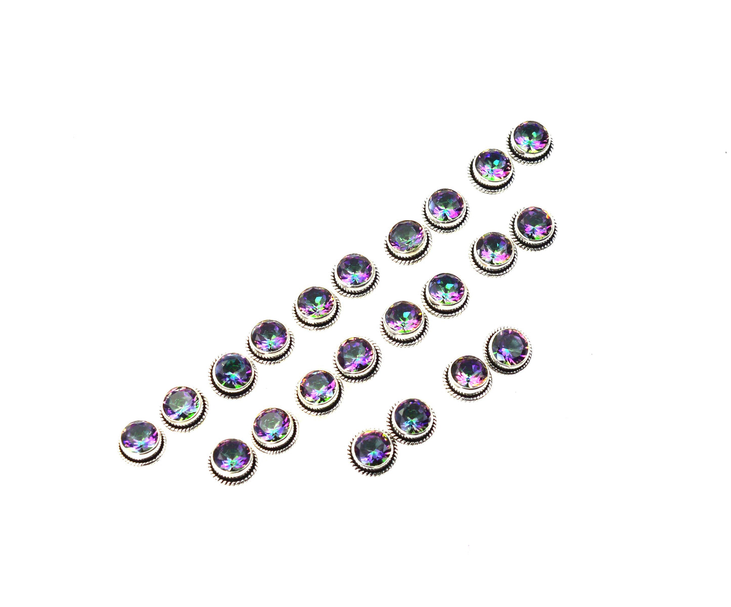WHOLESALE 11PR 925 SOLID STERLING SILVER CUT MUSTIC TOPAZ STUD EARRING LOT