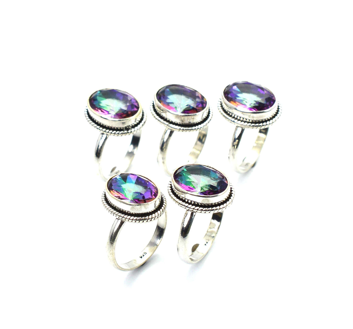 WHOLESALE 5PC 925 SOLID STERLING SILVER CUT MYSTIC TOPAZ RING LOT