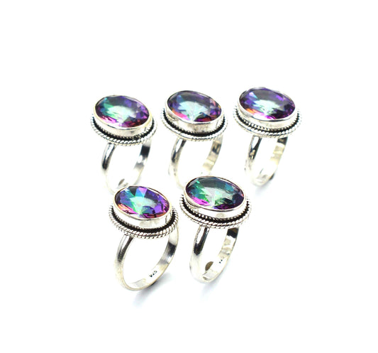 WHOLESALE 5PC 925 SOLID STERLING SILVER CUT MYSTIC TOPAZ RING LOT