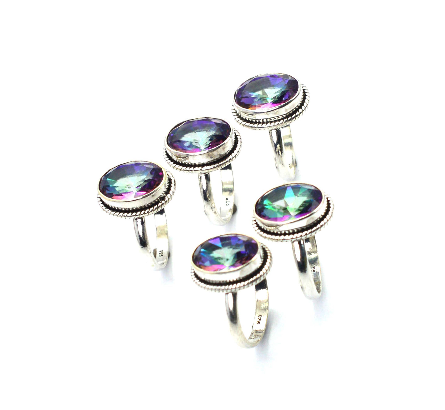 WHOLESALE 5PC 925 SOLID STERLING SILVER CUT MYSTIC TOPAZ RING LOT