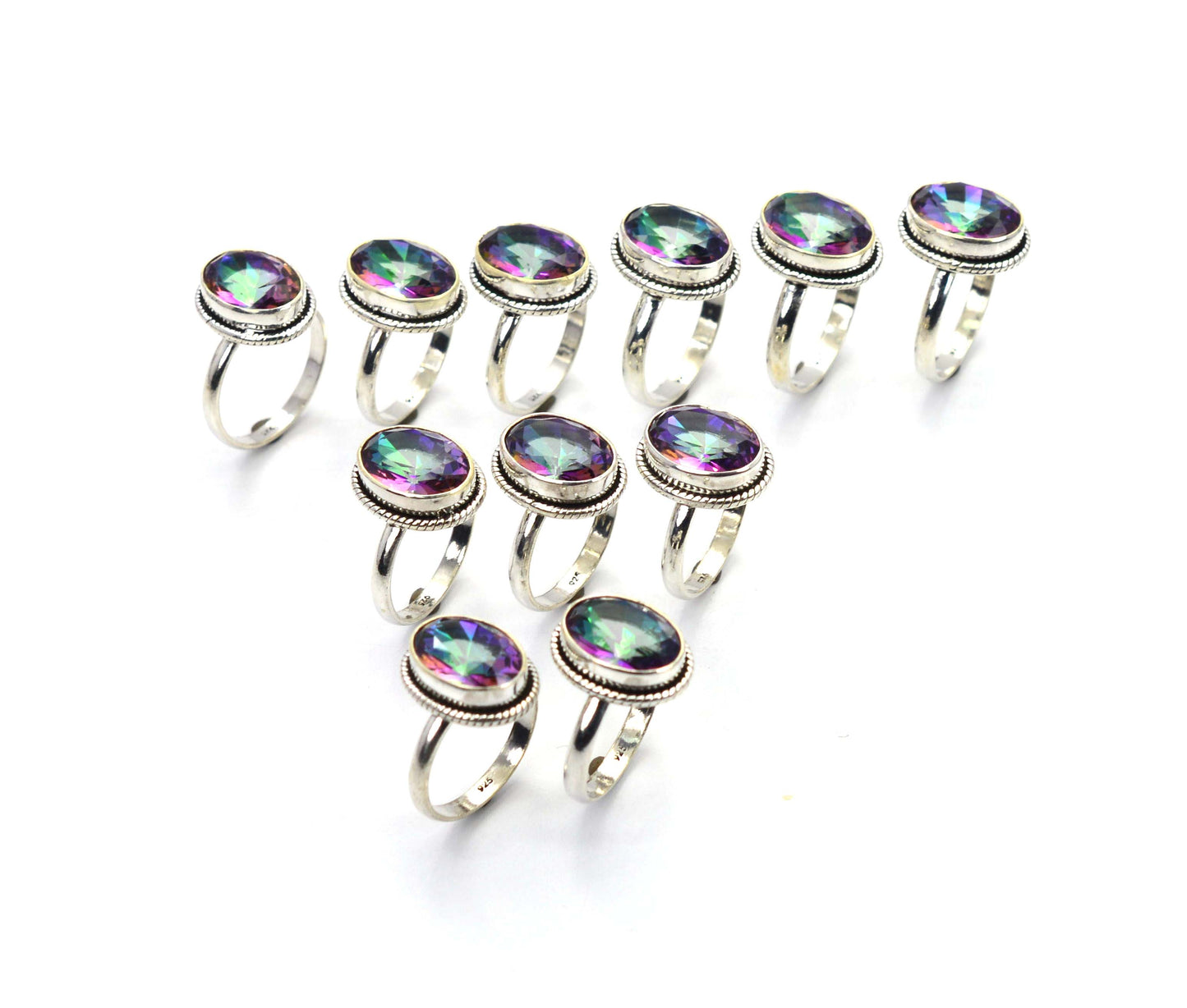 WHOLESALE 11PC 925 SOLID STERLING SILVER CUT MYSTIC TOPAZ RING LOT
