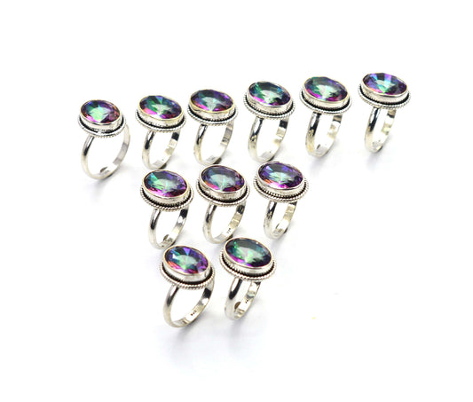 WHOLESALE 11PC 925 SOLID STERLING SILVER CUT MYSTIC TOPAZ RING LOT